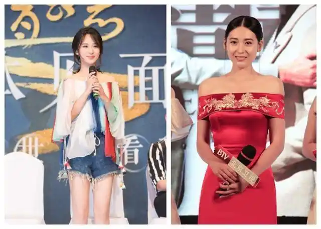 同样是一字夹,杨紫彩虹条上衣搭配热裤,青春活力;宁丹琳红色长裙,成熟