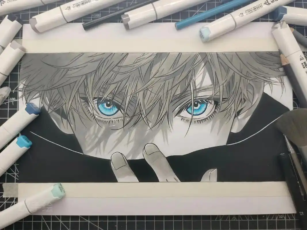 动漫手绘 #线稿 #五条悟 #图文挑战发起人计划 画秃了要 - 抖音