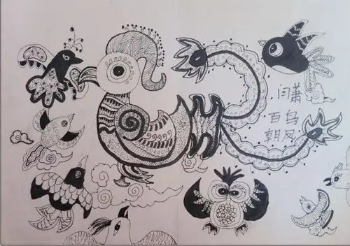百鸟朝凤/少儿绘画作品/儿童画/网络美术馆_中国少儿美术教育网