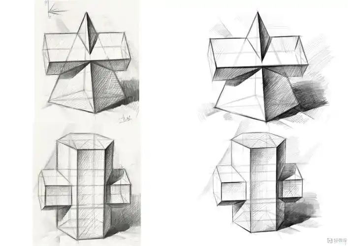 组合几何体—素描速写美术绘画入门练习