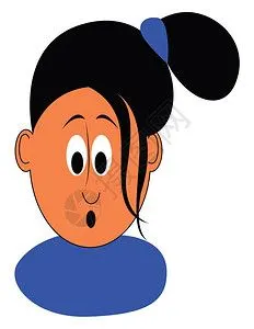 马尾鞭一个穿着蓝色上衣头发乱七八糟向量彩色画或插图的女孩插画