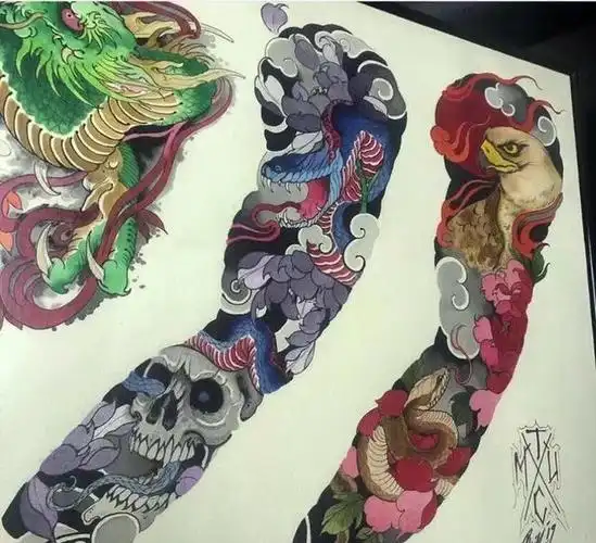 你们一直在找的传统彩色花臂纹身手稿!