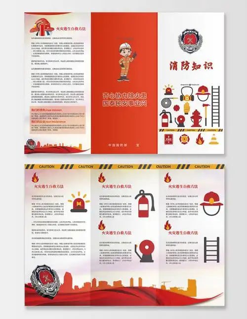 红色简约消防安全常识手册三折页消防三折页