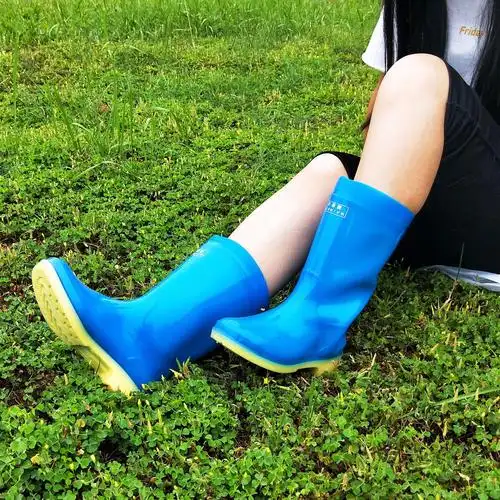 306款女式雨鞋中筒蓝色高28cm防滑半筒水鞋牛筋底水靴女士雨靴