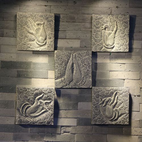 中式招财佛手禅壁饰禅意背影墙挂件复古装饰画走廊玄关墙贴招财