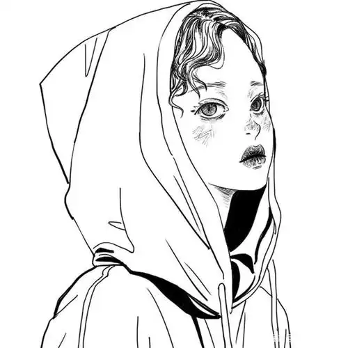 一组黑白板绘小姐姐头像,线条好美 作者:-樱葵