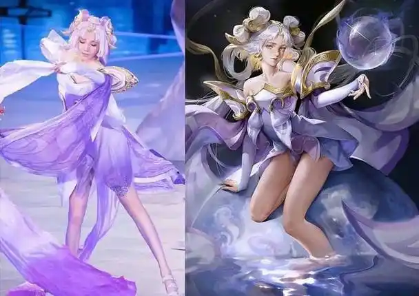 陈小纭cos王者荣耀嫦娥,银发紫裙宛如仙子,还原度远超杨超越!