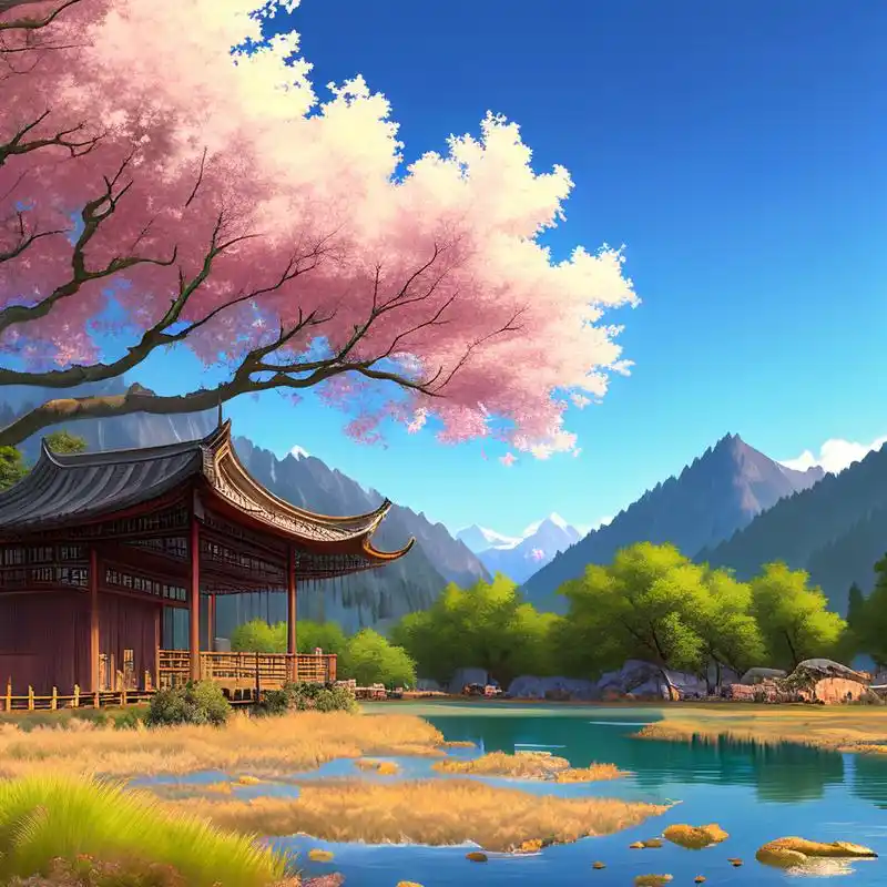 ai绘画九寨沟晴天时的美景～  九寨沟的水也实在太好看了, 因九个藏族