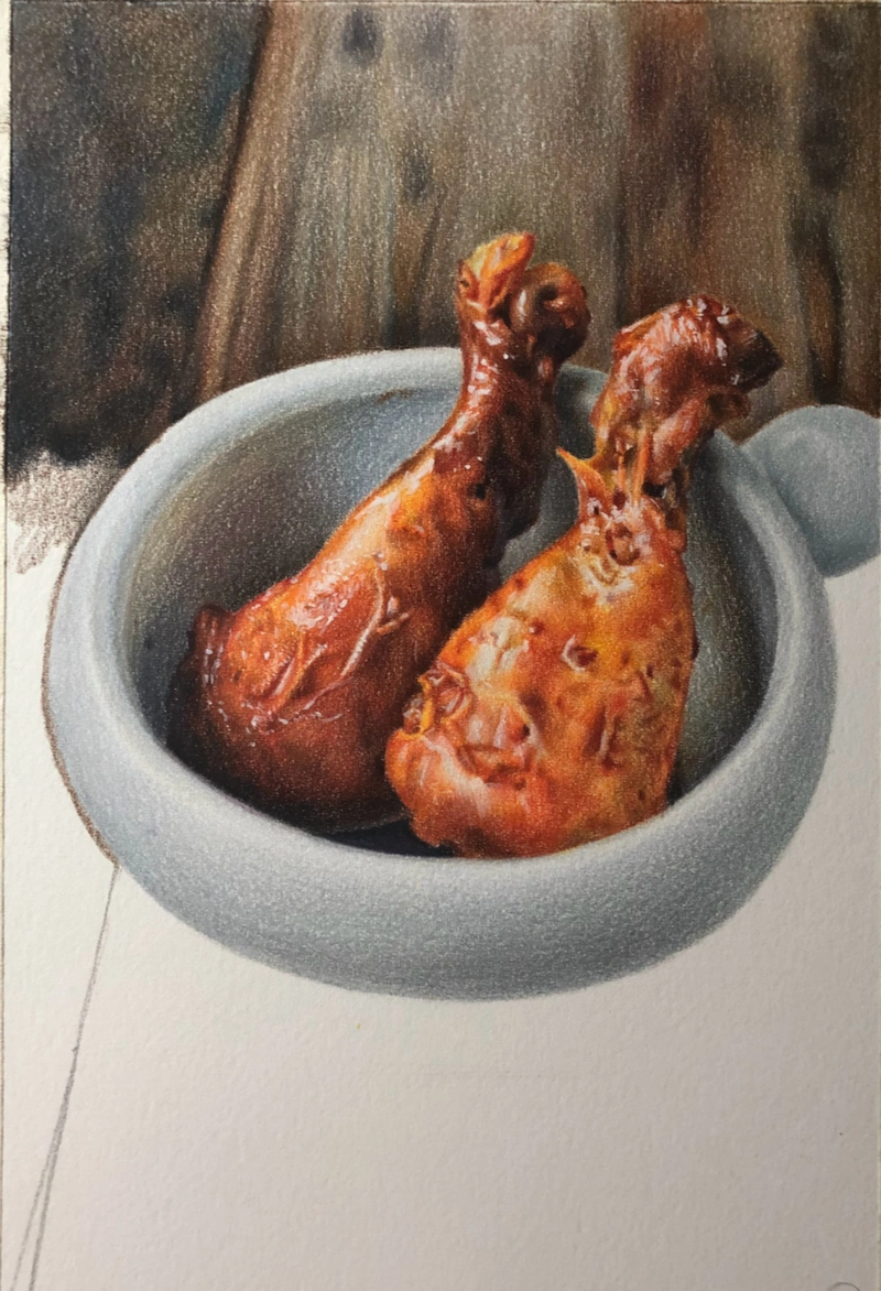 彩铅作品步骤投稿|给生活加个鸡腿吧