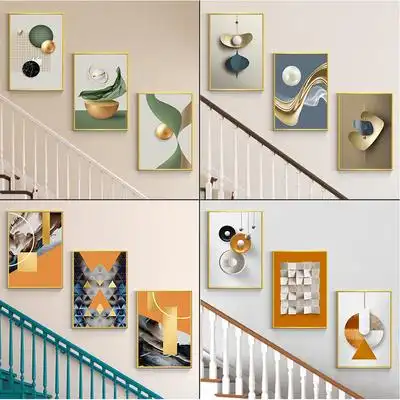 简约楼梯楼道挂画复式客厅走廊过道抽象艺术墙面壁画现代装饰画