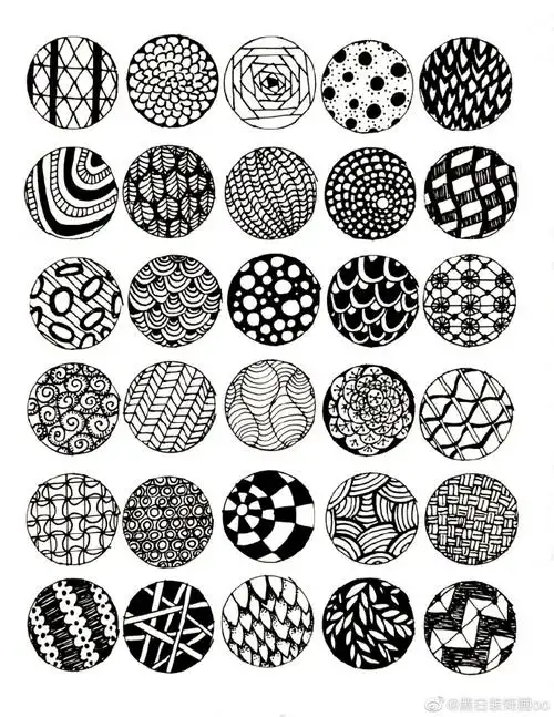 黑白装饰纹样#黑白装饰画##儿童画素材##线描##儿童画线描课资料