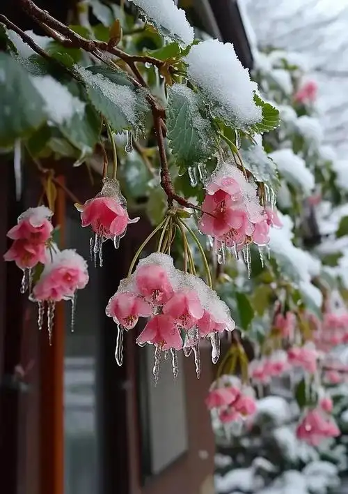 雪中海棠独傲立,凌寒傲雪绽芳华