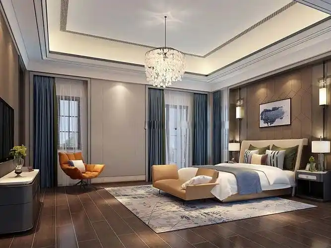 崇明区香樟苑1050平现代轻奢风格独栋别墅卧室装修效果图