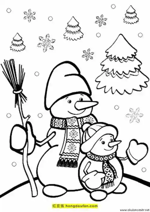 8岁孩子们最喜欢的冬天的雪人卡通涂色简笔画-红豆饭小学生简笔画大全