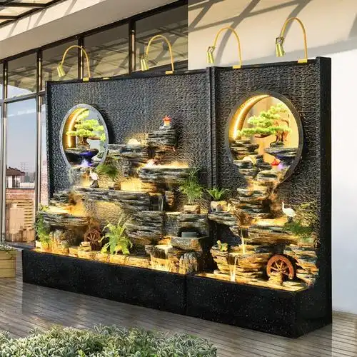 大型水幕墙流水喷泉摆件招财风水轮假山景观装饰花园庭院水池造景