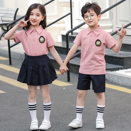 幼儿园园服夏装新款粉色套装小学生校服儿童短袖夏季班服运动服装