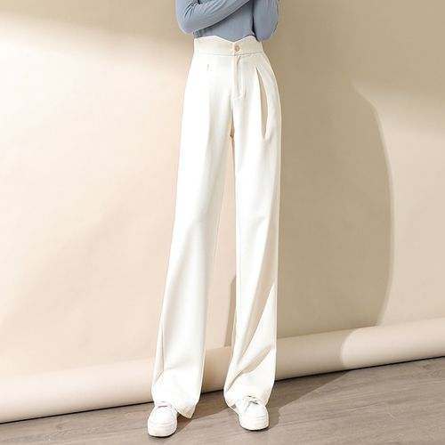 春夏白色阔腿裤女高腰垂感宽松直筒西装长裤休闲裤