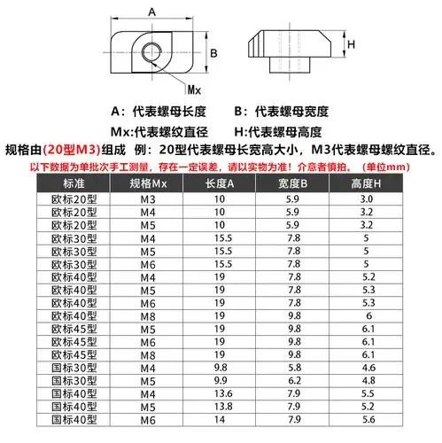 欧标t型螺母20/30/40/45型国标铝型材/t形螺帽船型锤头m3m4m5m6m8