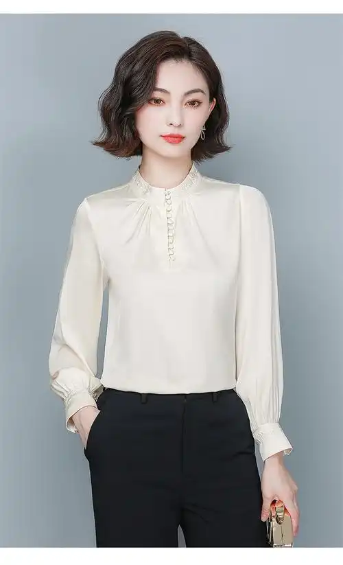 特价捡漏高档轻奢品牌真丝衬衫女长袖桑蚕丝洋气杭州丝绸刺绣欧货立领