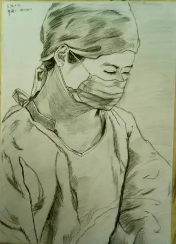 素描《白衣天使》初三14班 邓海天
