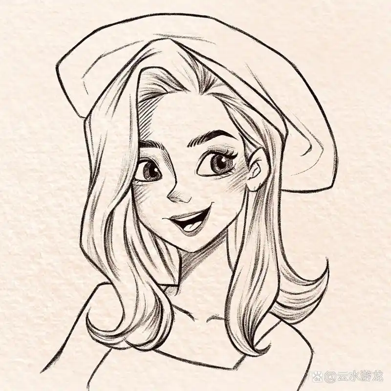 少女头像线稿练习 铅笔手绘可爱少女临摹素材