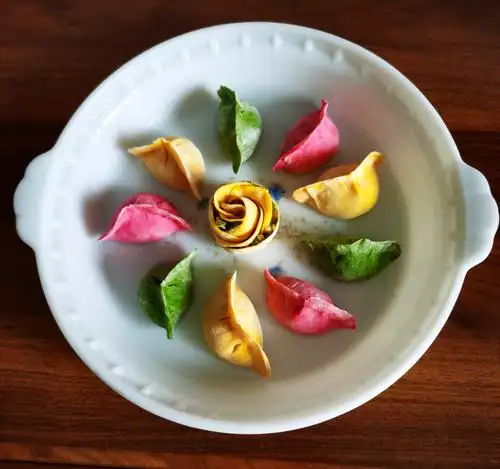 特意上网搜寻了许多彩色水饺的图片,受到启发,又尝试做了以下几种图案