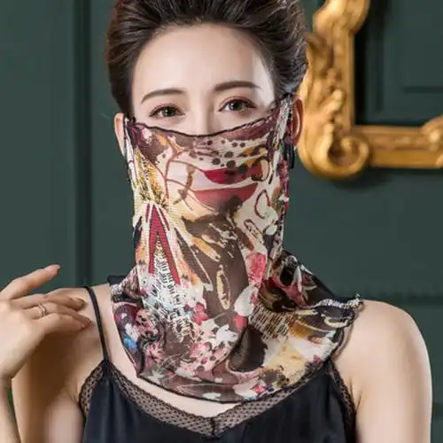斐珺服饰配件新品夏季防嗮面纱面纱挂耳丝巾女式百搭蒙面巾薄遮阳防晒