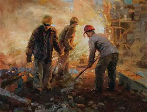 2050 2009年作 炼钢(火红的年代) 布面 油画
