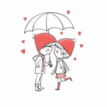 戴着小红帽的情侣在雨伞下秀恩爱情人节png图片免抠eps矢量素材