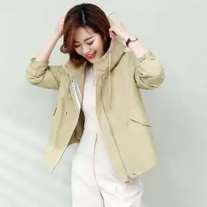 春装连帽短外套女春秋新款宽松洋气短款上衣休闲妈妈夹克衫潮09