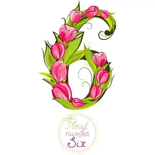 矢量花朵装饰数字六