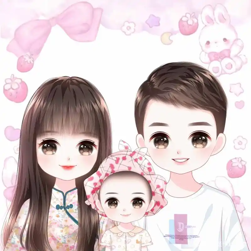 唯美漫画头像,一家三口,四口,五口手绘全家福图片