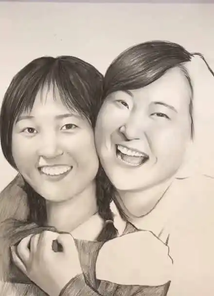 今天画个贾玲老师和妈妈的合影 希望贾玲老师能喜欢 .