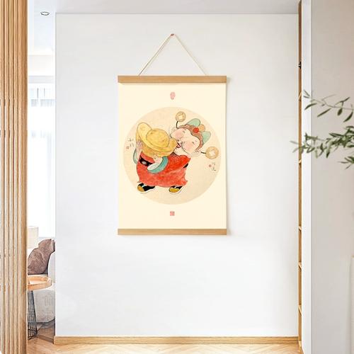阿莲 原创手绘财神装饰画现代民俗趣味吉祥年画挂画玄关墙画餐厅