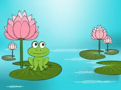 卡通绿色的小青蛙和蘑菇小青蛙在池塘里绿色的小青蛙滑稽的性格捉苍蝇