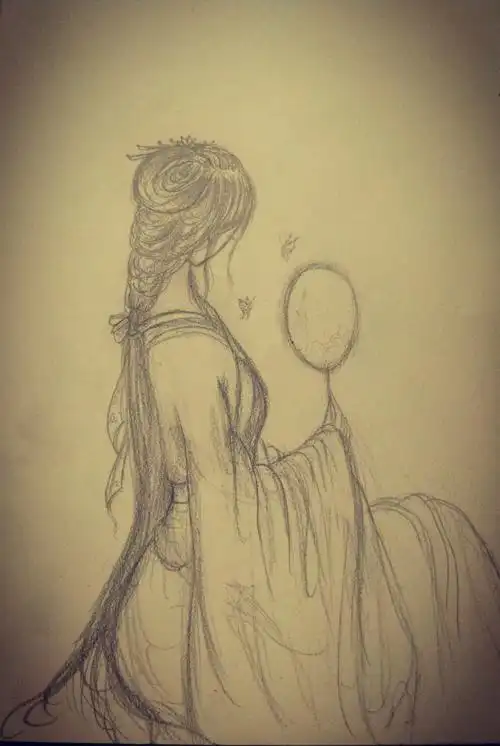 手绘古风女子背影线稿