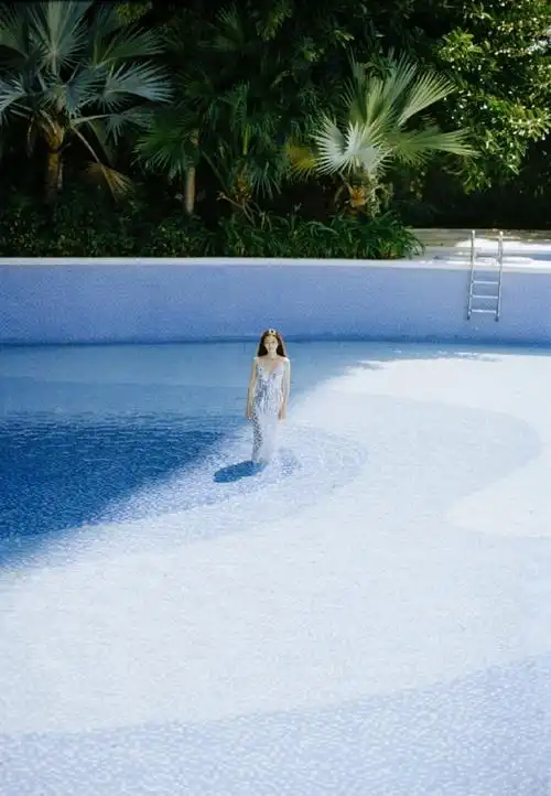 何泓姗穿吊带亮片裙梦幻闪耀,坐蓝色泳池边背影性感撩人 明星搭配 第2