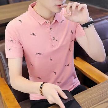短袖t恤男士小蜜蜂刺绣有冰感polo上衣潮流休闲男装   潮社坊-p09粉色