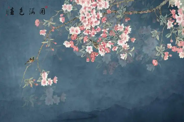 直播间3d立体视频拍摄背景布网红直播课程复古背景墙水墨古风背景 sp