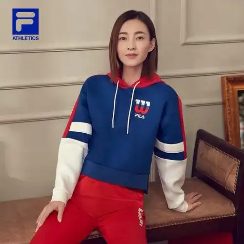斐乐/fila王丽坤同款拼色连帽卫衣