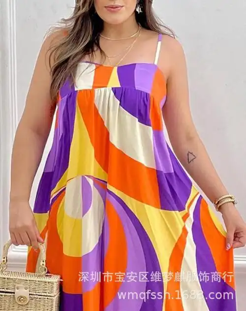 2023跨境专供 wish独立站欧美 印花大摆连衣裙-阿里巴巴