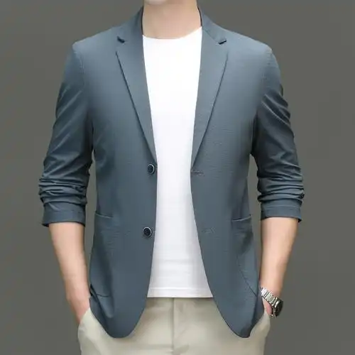 商务休闲细格小西装男士春季新款修身韩版单西服男装外套上衣