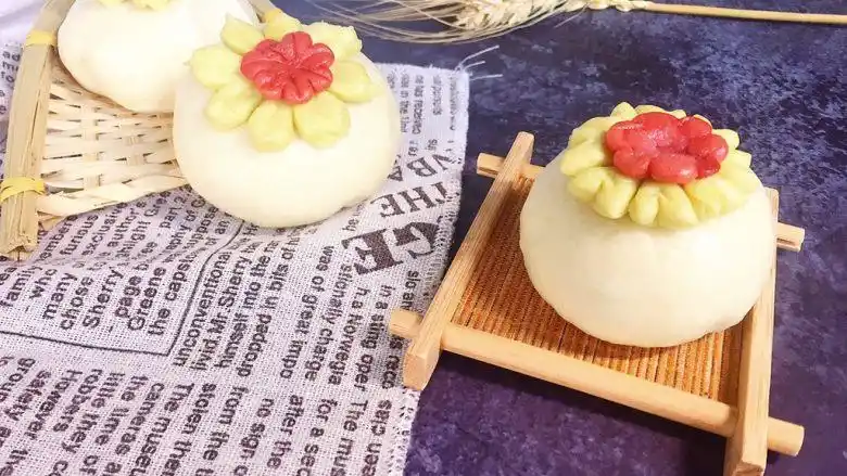 创意花朵豆沙包,头顶一朵花,实则豆沙包!包子也要美美哒!