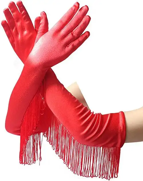 acenail 女式长款防污手套挡板流苏黑色手套肘长度20世纪20年代手套