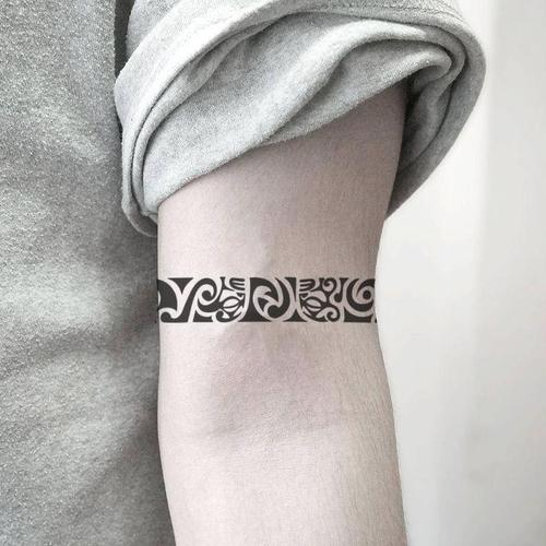 包臂超长抽象象形臂环纹身贴防水男女 韩国持久仿真 国风黑白图腾