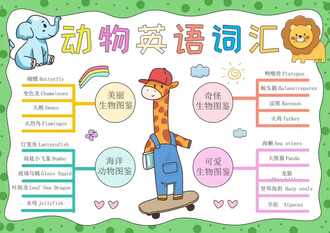 英语动物手抄报|英语动物介绍动物思维导图.有用请扣6  快收 - 抖音