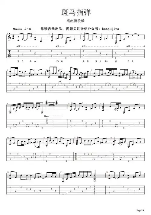 斑马斑马指弹谱刘思原宋冬野斑马斑马吉他独奏谱非常不错吉他图片谱1