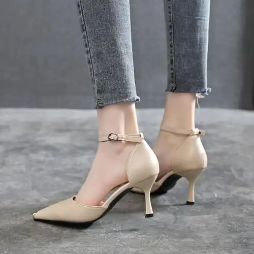 小码女鞋313233春夏尖头细跟高跟鞋一字扣凉鞋2022单鞋大码40一43