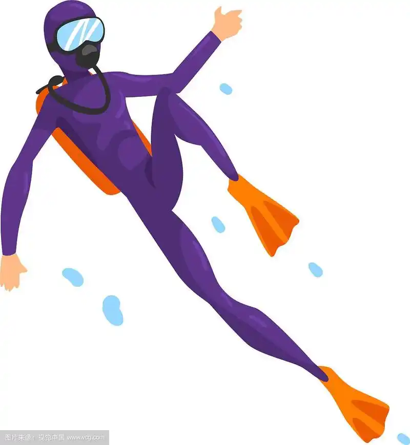 穿着潜水衣和脚蹼在水下游泳的人