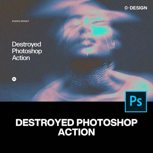 潮流复古酸性迷幻鬼影颗粒噪点动感特效ps动作插件特效生成素材